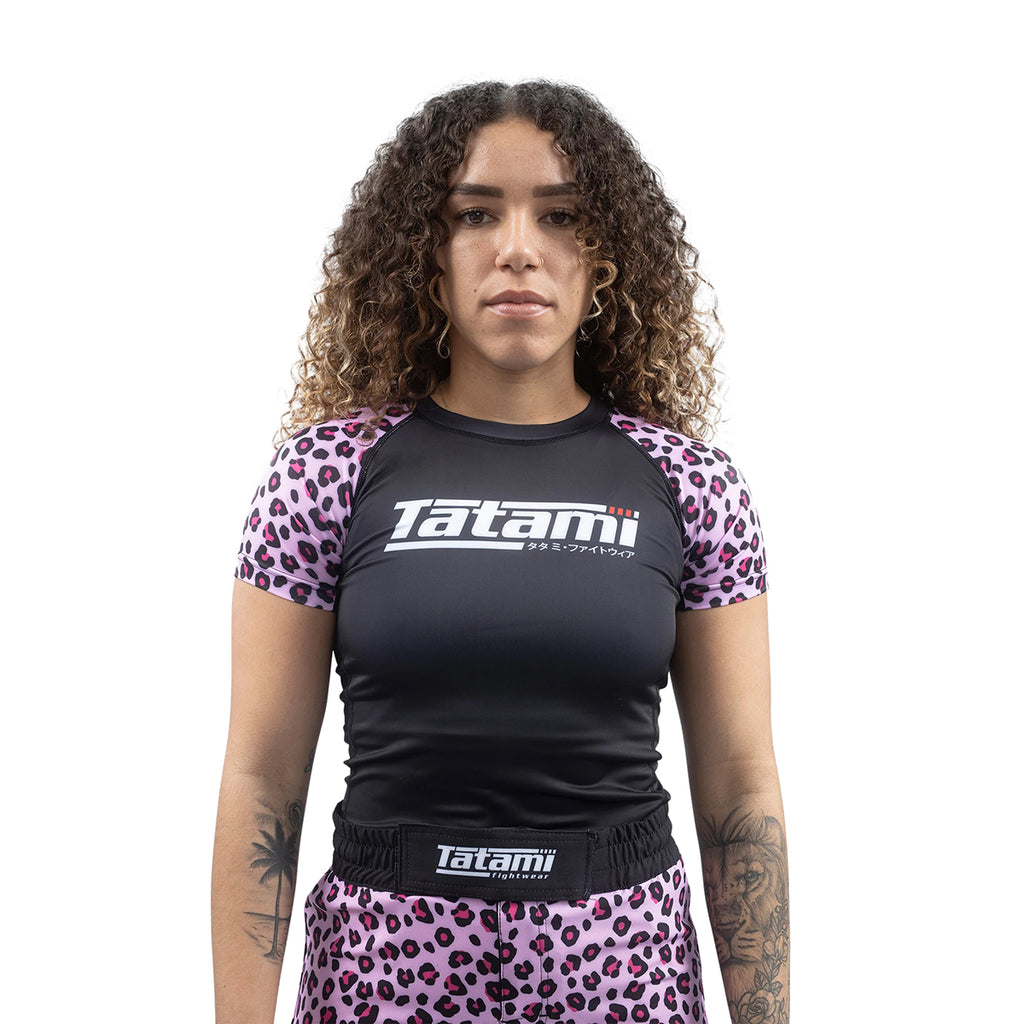 Tatatmi Ladies Recharge Short Sleeve Rash Guard - Pink Leopard - Medium image