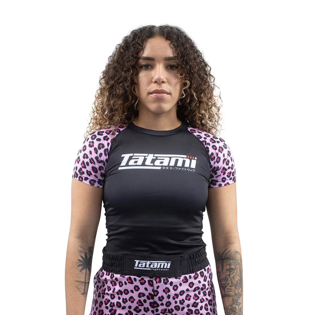 Tatatmi Ladies Recharge Short Sleeve Rash Guard - Pink Leopard - Large image