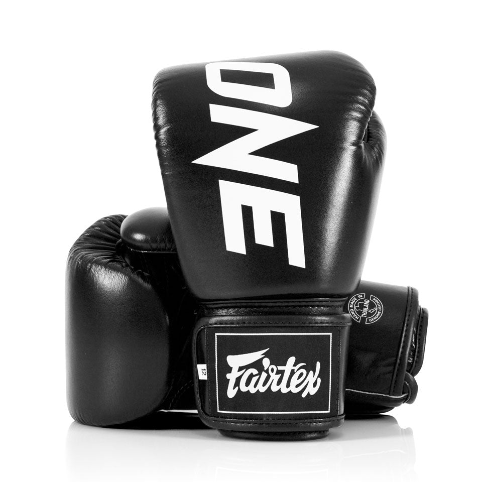 Fairtex x One Championship Leather Black Boxing Gloves - 16 oz image