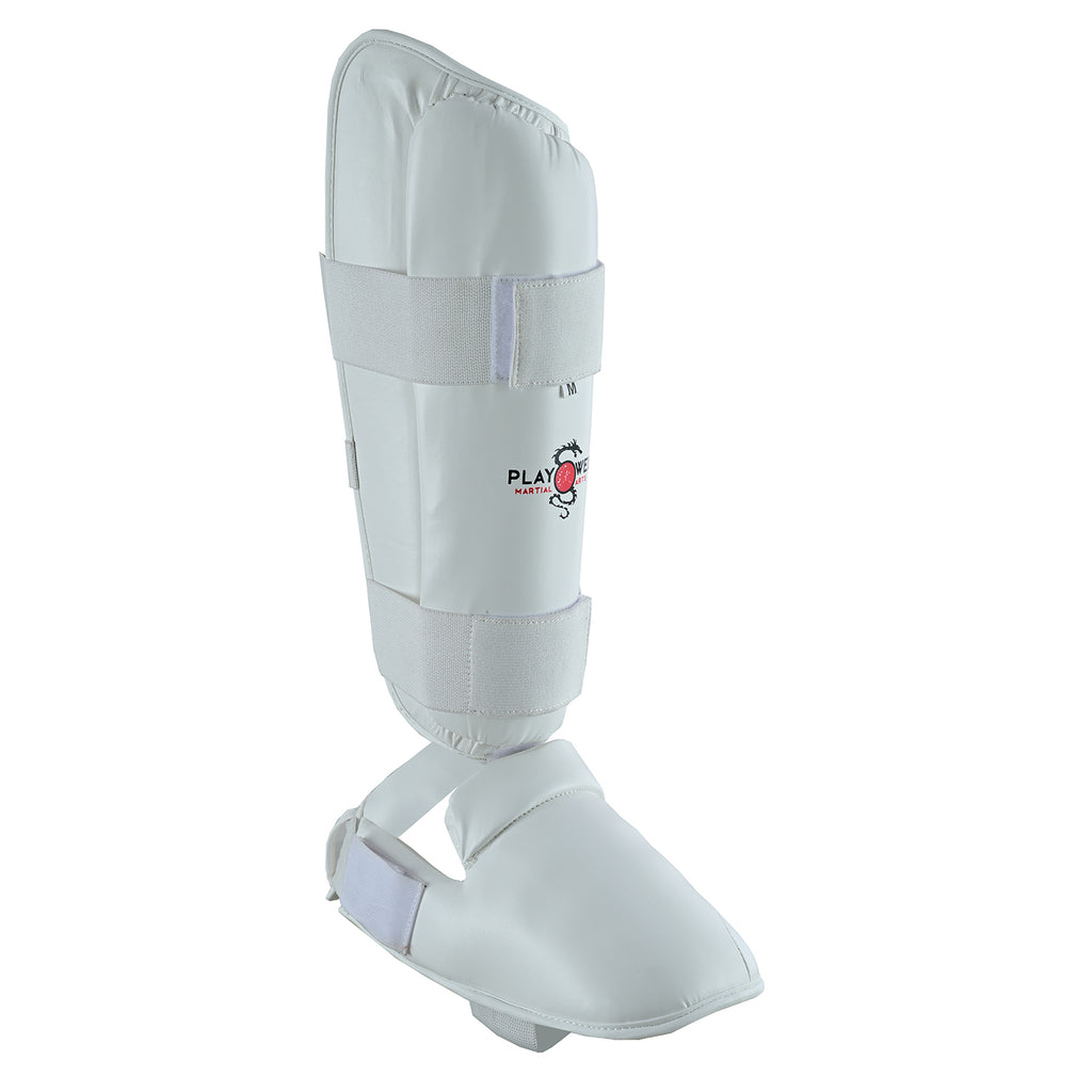 WUKF Style Karate Competion White Shin Guards  - Pair