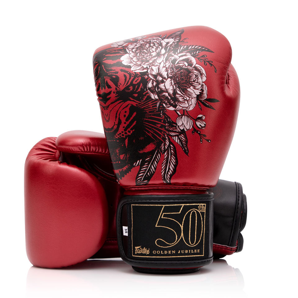 Faritex Golden Jubilee Metallic Red Rose Boxing Gloves - 12 oz image