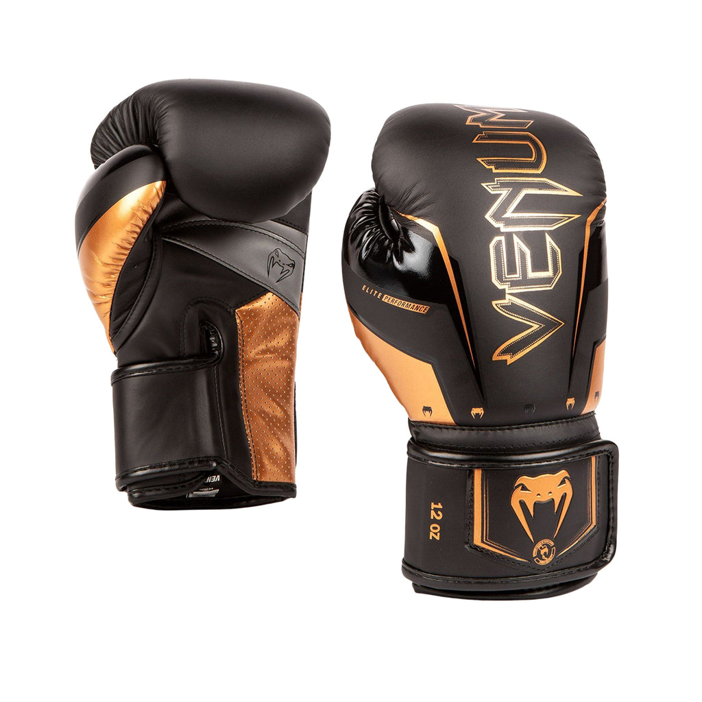 Venum Elite Evo Boxing Gloves - Black/Gold - 12 oz image