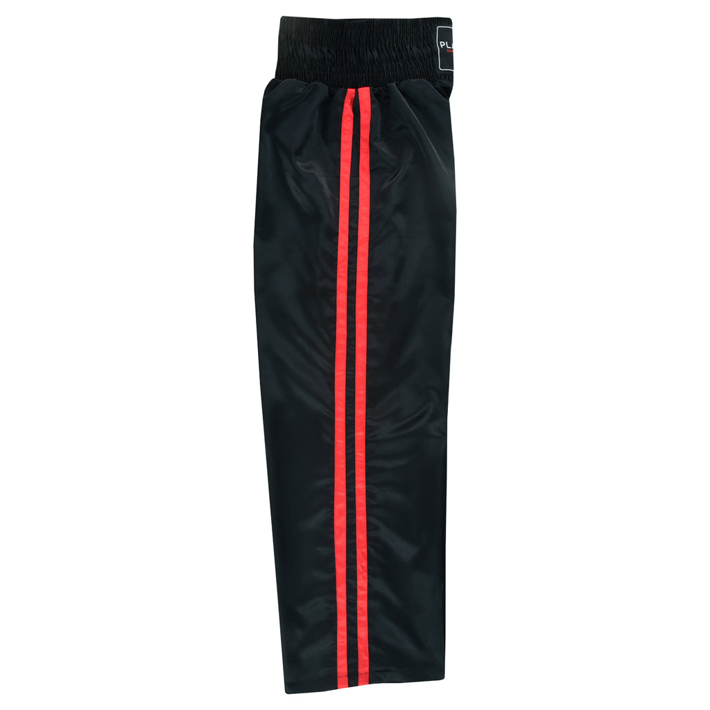 Kids Full Contact Black Satin Kickboxing Pants With Stripes