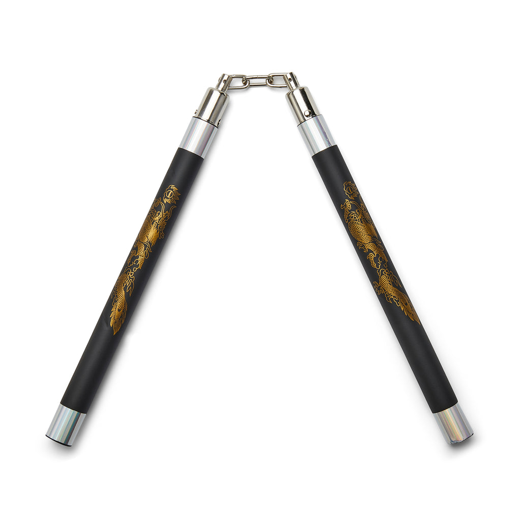 Deluxe Foam Speed Nunchucks With Chain - Black/Silver - 11"